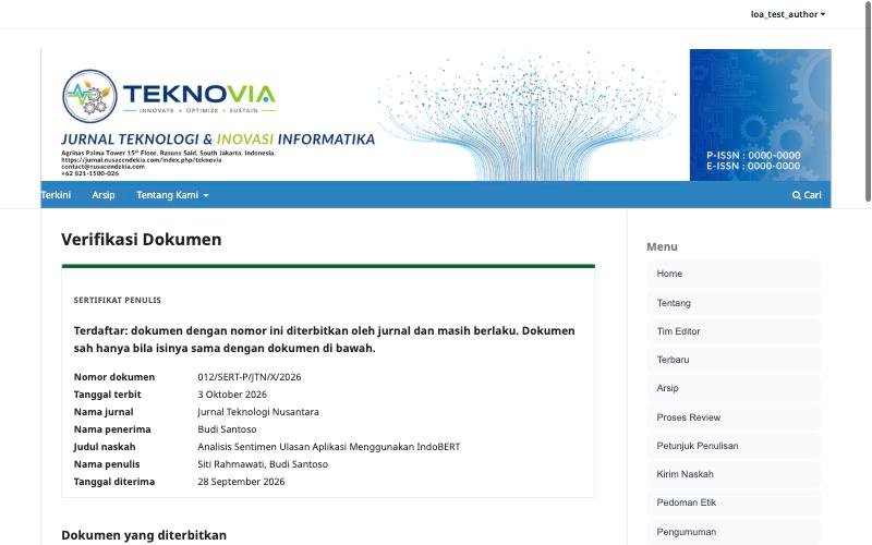 Halaman verifikasi dokumen di situs jurnal